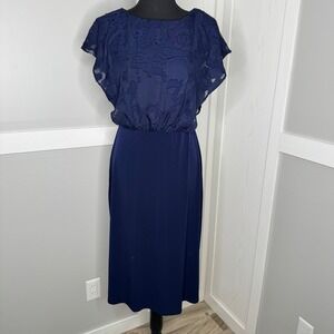 Connected Apparel Sheath Dress Women Size 4 Navy Blue Lace Overlay TCM93334M